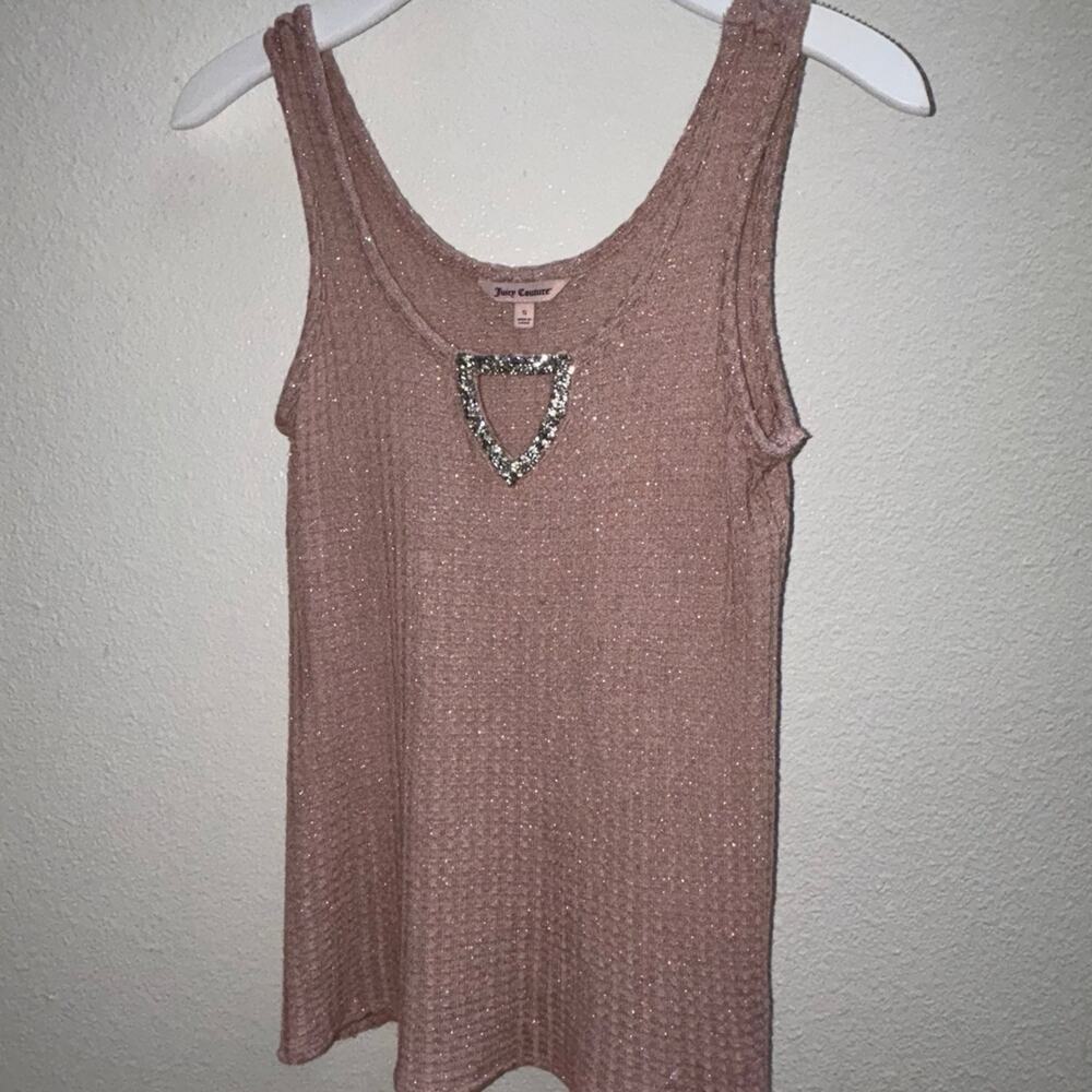 Vintage Juicy Couture Rhinestone Keyhole Tank Top Pink Waffle Knit Glam Y2K